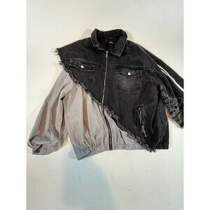 Akira 820 Zip Up Bomber Jacket Mens Size L  Black Demin Goth Distressed